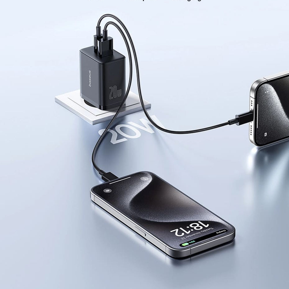 Carregador de rede Baseus Cube, 20W, 3A, 1 x USB-A - 1 x USB-C, preto P10111403113113-00
