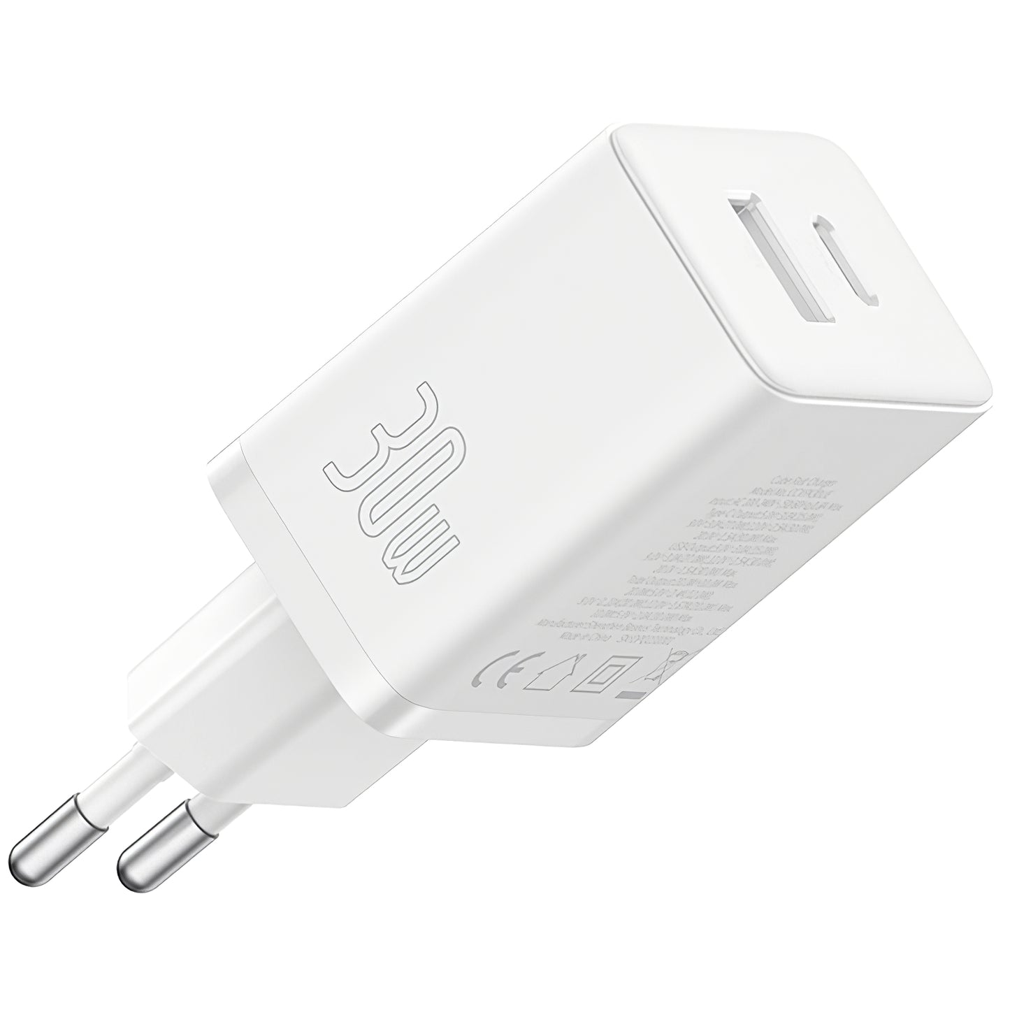 Carregador de rede Baseus Cube, 30 W, 2,4 A, 1 x USB-A - 1 x USB-C, branco P10111404213-00