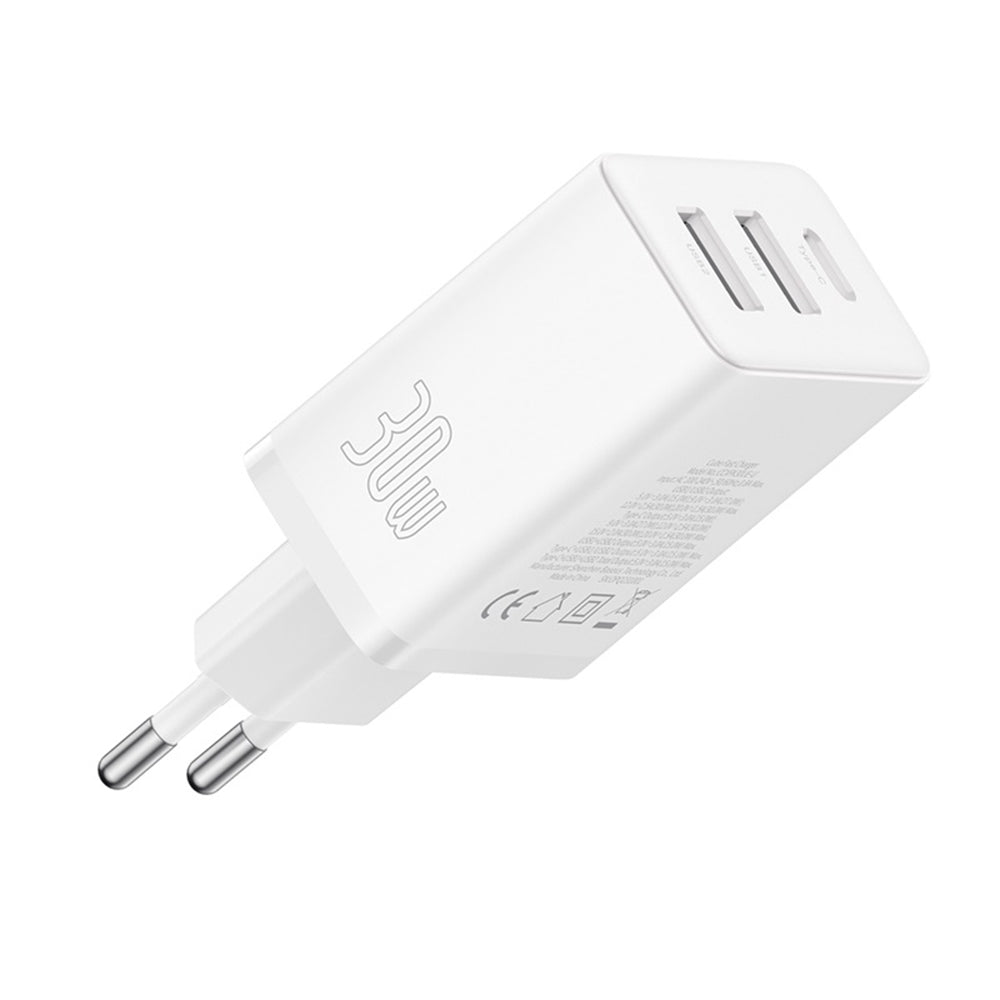 Carregador de Rede Baseus Cube, 30W, 3A, 2 x USB-A - 1 x USB-C, Branco P10111402213-00