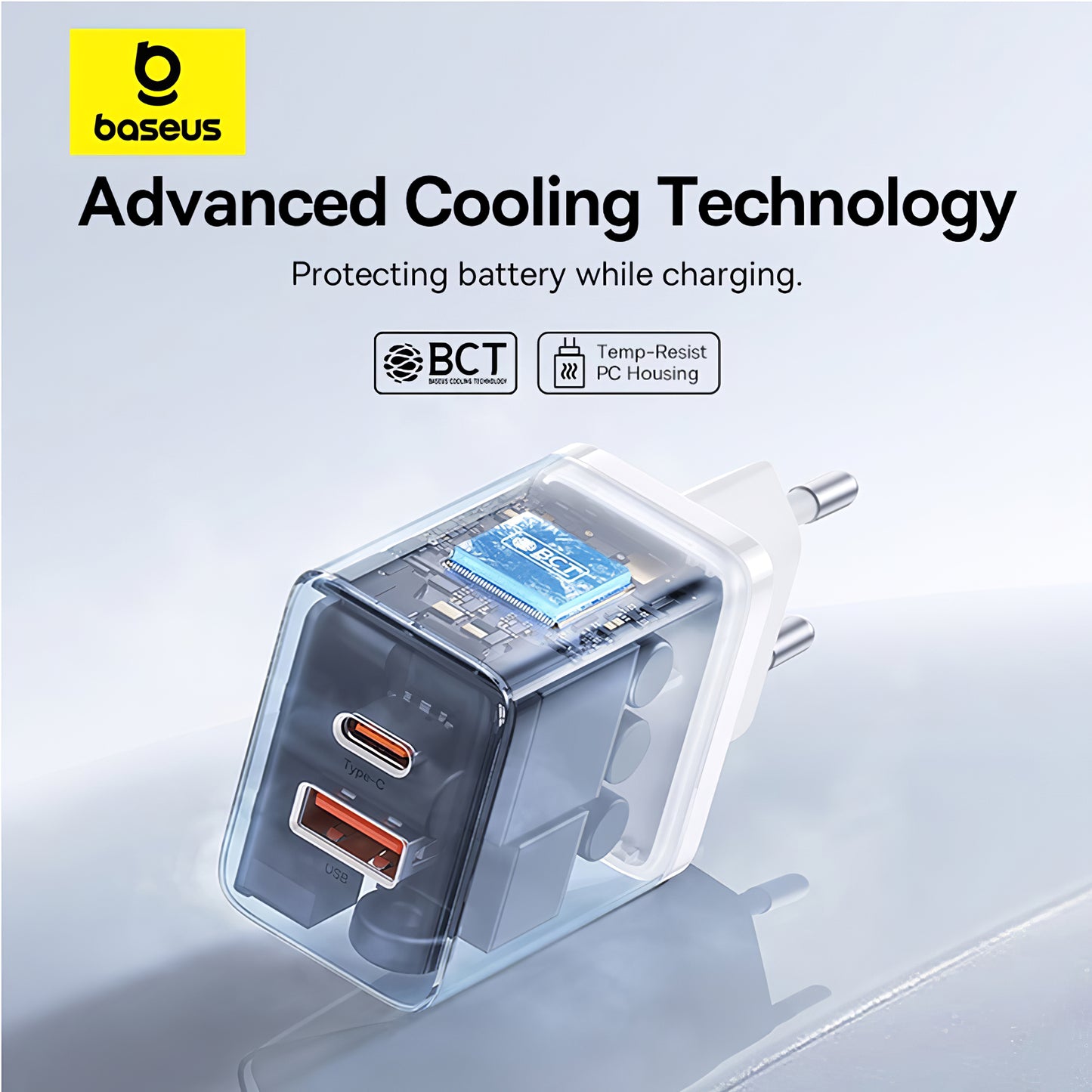 Carregador de rede Baseus Cube, 30 W, 2,4 A, 1 x USB-A - 1 x USB-C, branco P10111404213-00