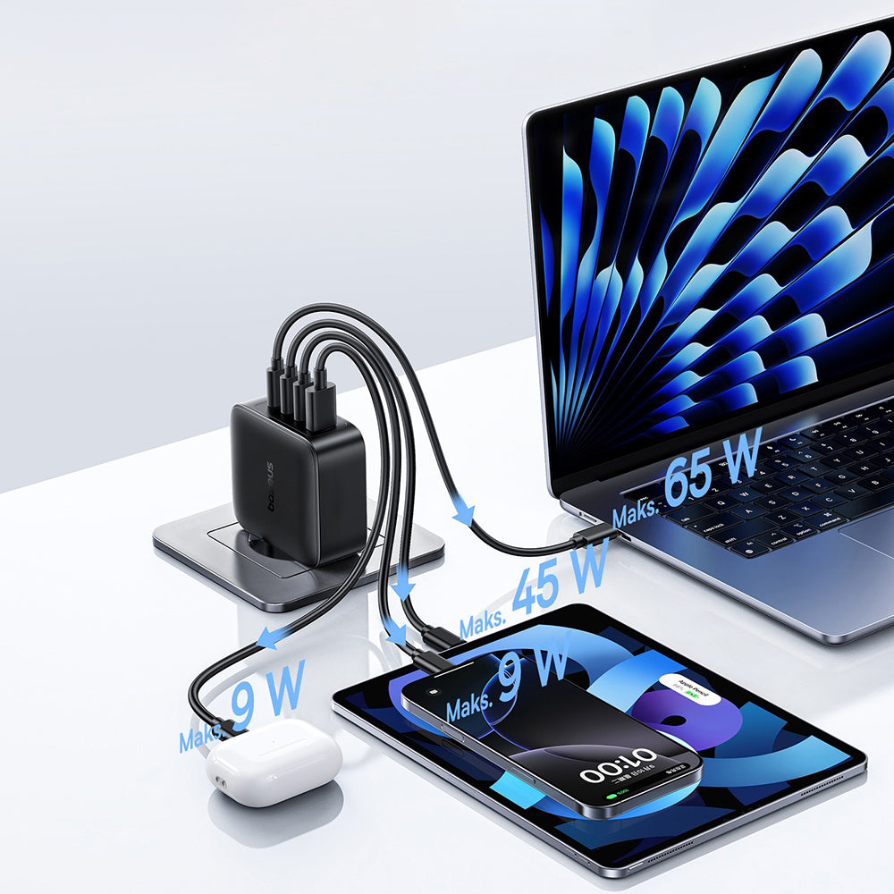 Carregador de Rede Baseus EnerFill FH11, 140W, 5A, 1 x USB-A - 3 x USB-C, Preto E0121J00