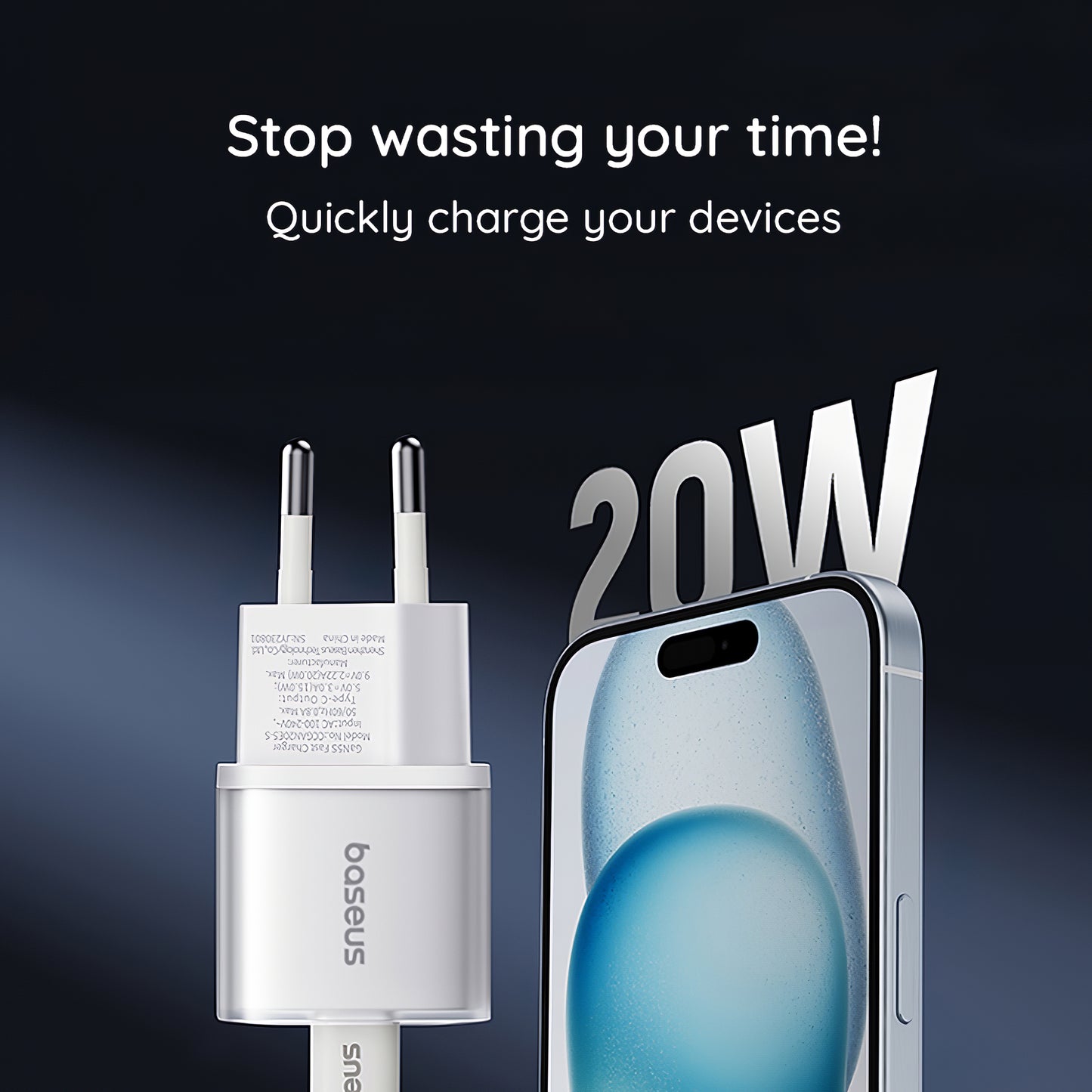 Carregador de rede GaN5S Baseus GaN5S, 20W, 3A, 1 x USB-C, branco P1016250503213-00