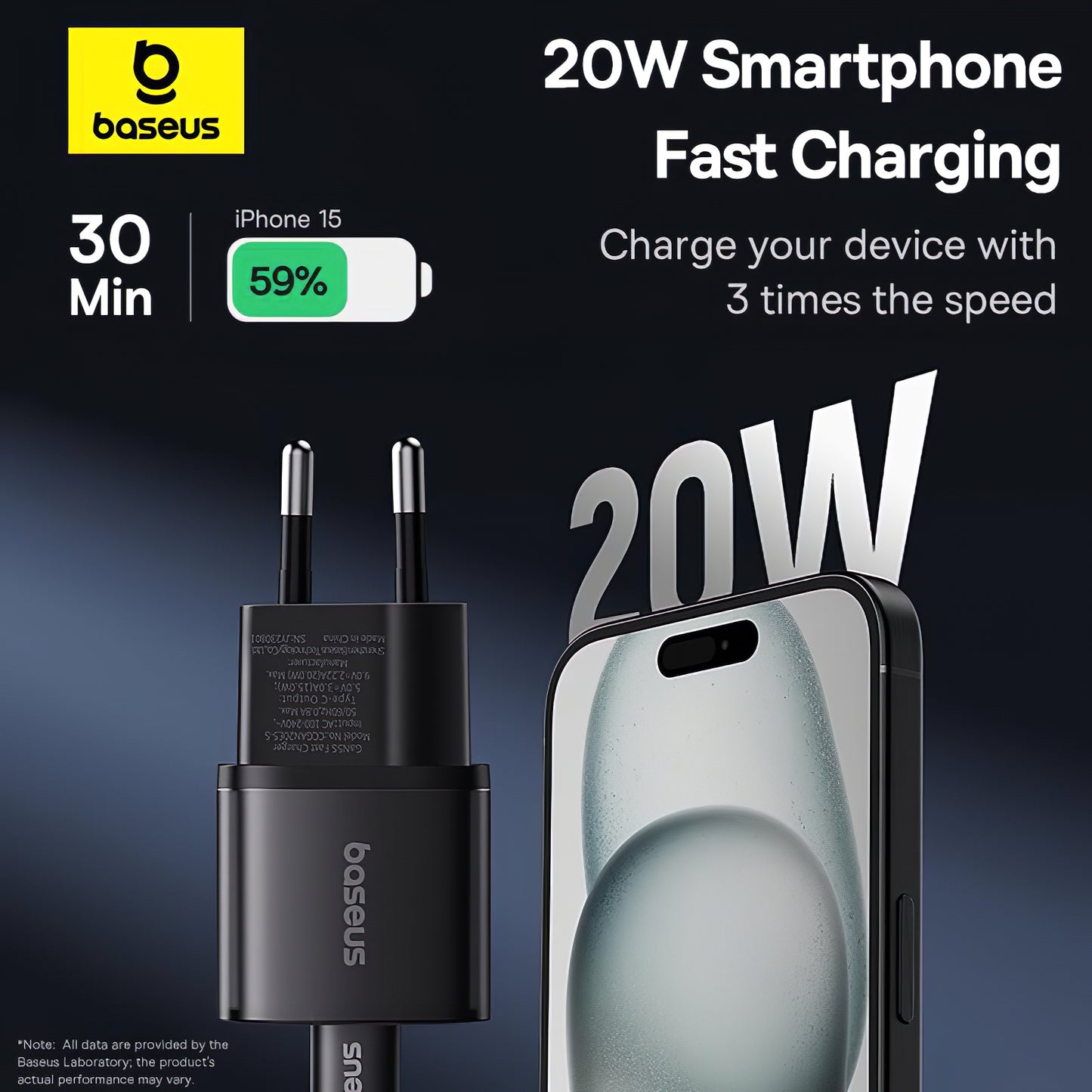 Carregador de rede GaN5S Baseus GaN5S, 20W, 3A, 1 x USB-C, preto P10162503113113-00