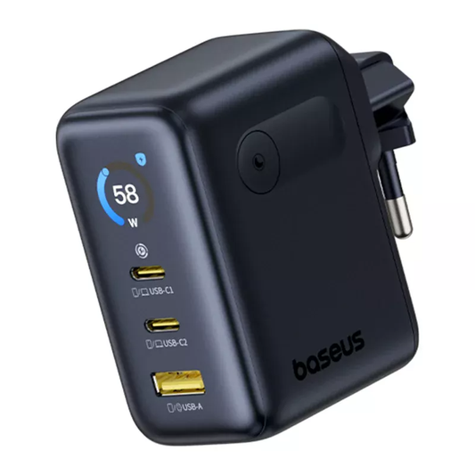Carregador de Rede Baseus PicoGo AE21 Display, 100W, 5A, 1 x USB-A - 2 x USB-C, Preto E0121B00