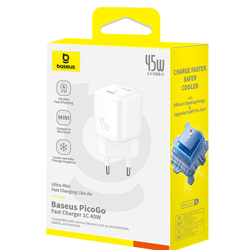 Carregador de Rede Baseus PicoGo, 45W, 3A, 1 x USB-C, Branco P10176800213-00