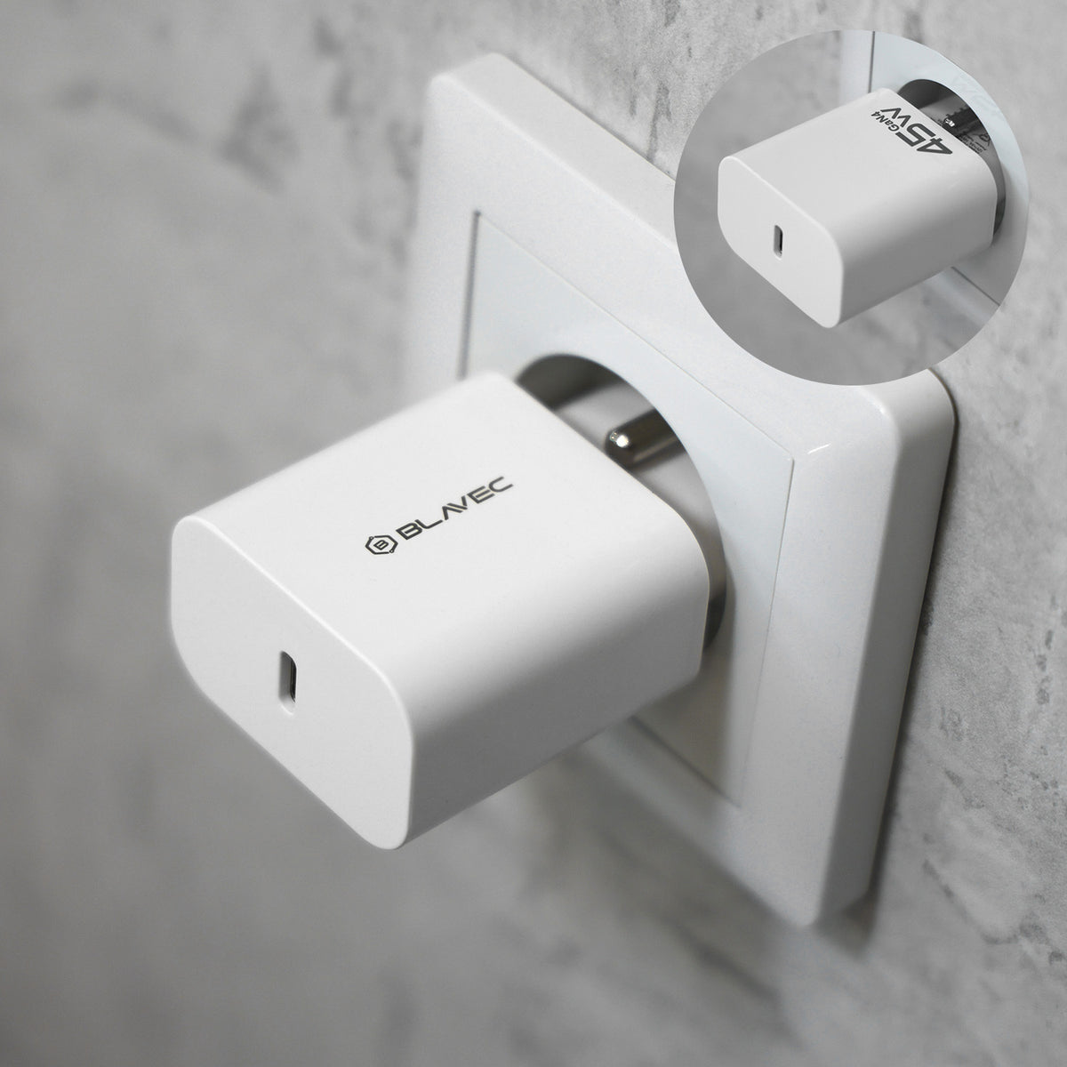 Carregador de Rede Blavec BC-7, 45W, 3A, 1 x USB-C, Branco