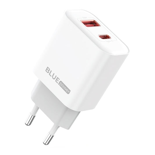 Carregador de rede Blue Power BPCE12, 20W, 3A, 1 x USB-A - 1 x USB-C, branco