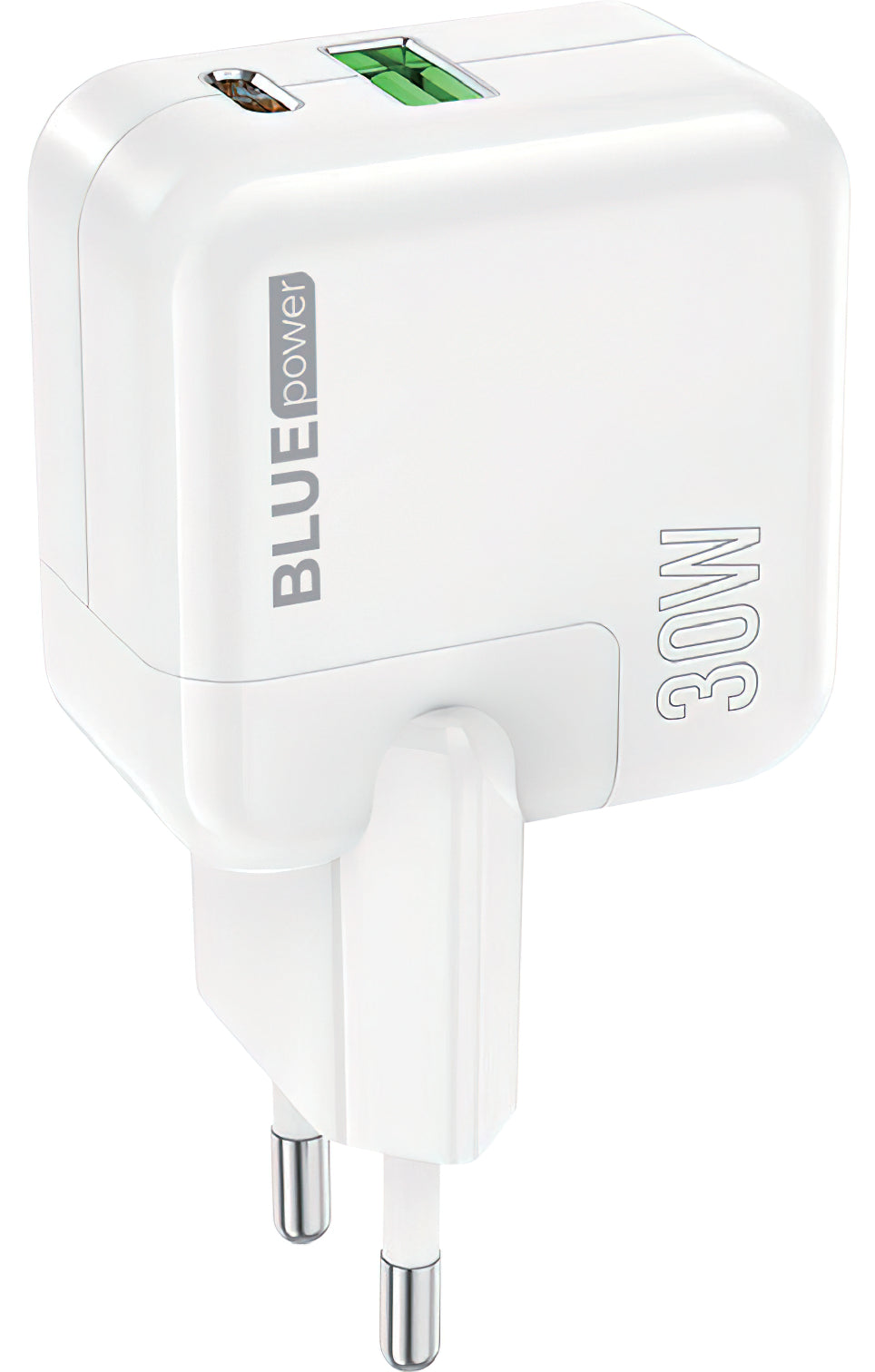 Carregador de rede BLUE Power BC111A, 30W, 3A, 1 x USB-A - 1 x USB-C, branco