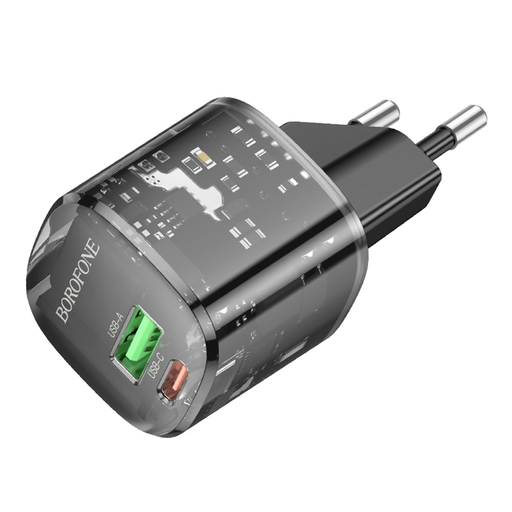 Carregador de Rede Borofone BN17 Sunlight, 20W, 3A, 1 x USB-A - 1 x USB-C, Preto