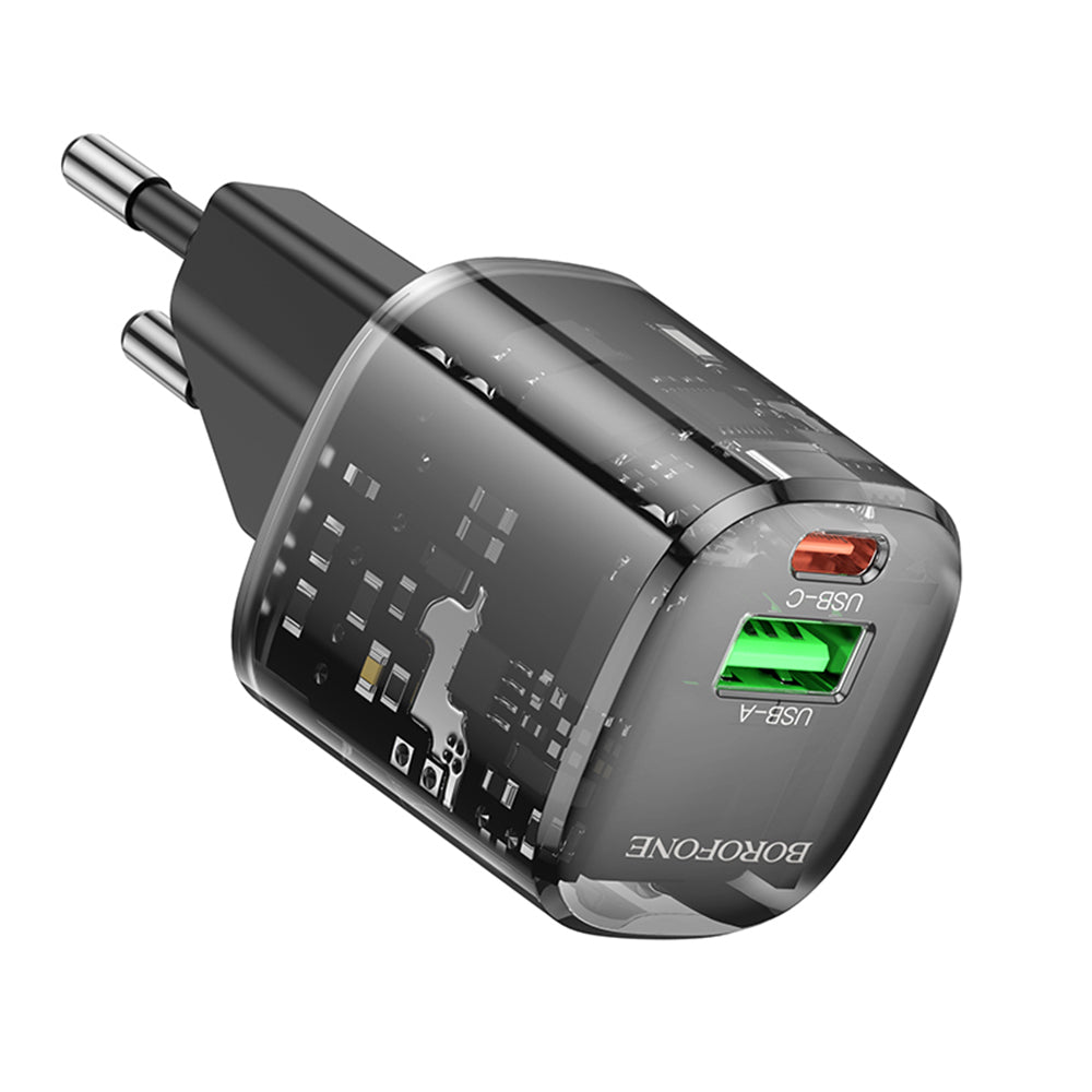 Carregador de Rede Borofone BN17 Sunlight, 20W, 3A, 1 x USB-A - 1 x USB-C, Preto