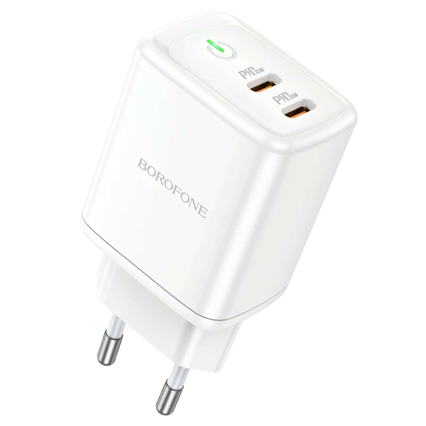 Carregador de rede Borofone BN9, 35W, 3A, 2 x USB-C, branco