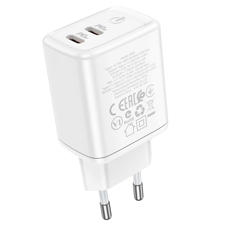 Carregador de rede Borofone BN9, 35W, 3A, 2 x USB-C, branco