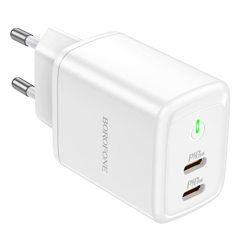 Carregador de rede Borofone BN9, 35W, 3A, 2 x USB-C, branco