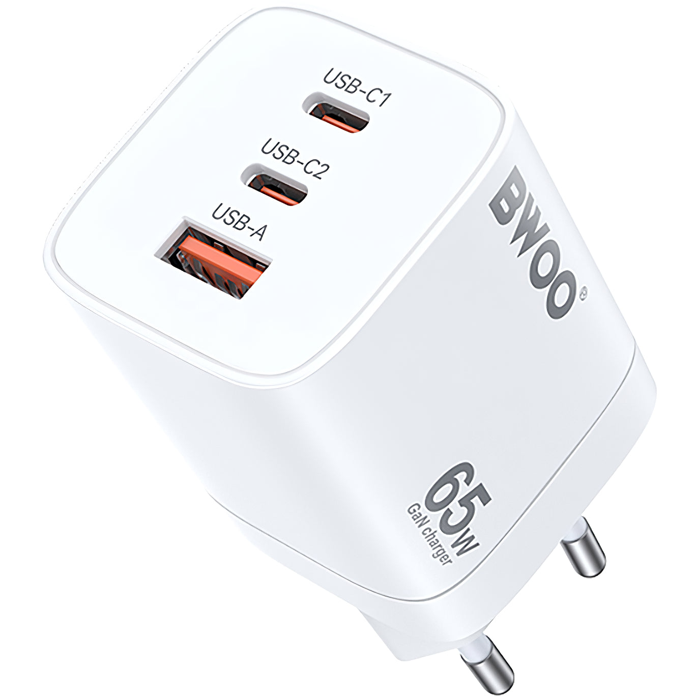 Carregador de Rede BWOO CDA147, 65W, 4.5A, 1 x USB-A - 2 x USB-C, Branco