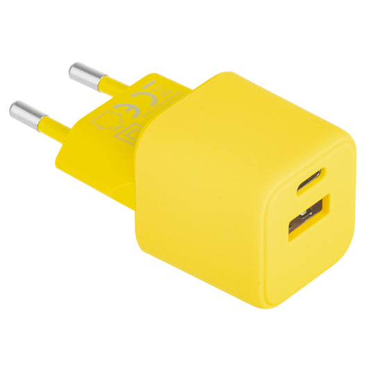 Carregador de rede Colorum CLS30-AC-05, 30W, 3A, 1 x USB-A - 1 x USB-C, amarelo