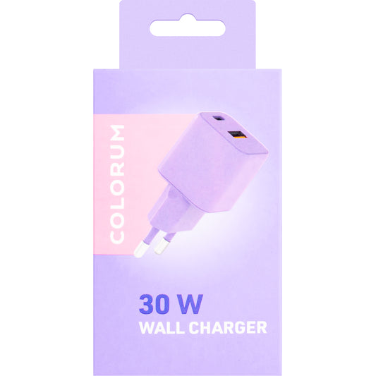 Carregador de rede Colourum CLS30-AC-09, 30W, 3A, 1 x USB-A - 1 x USB-C, púrpura