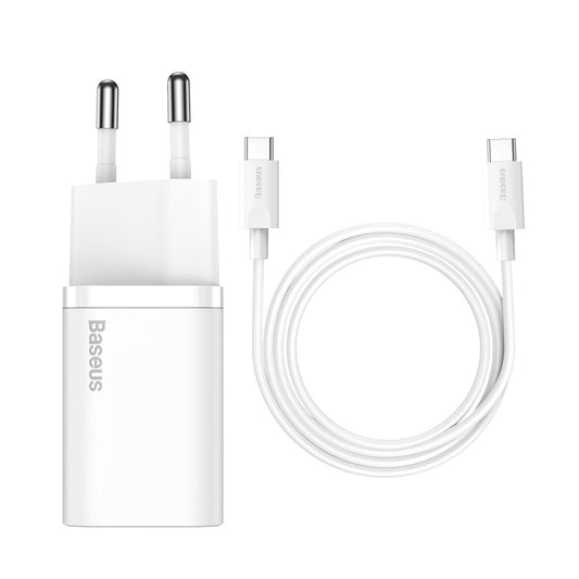 Carregador de rede Baseus Super Si USB-C com cabo USB-C, 25W, 3A, 1 x USB-C, branco TZCCCSUP-L02