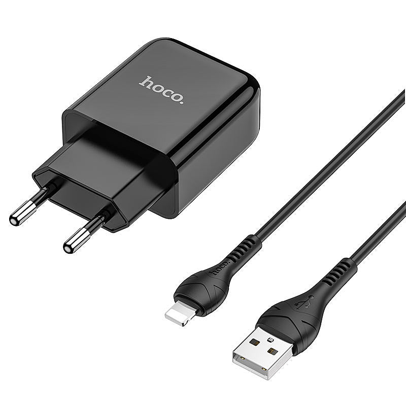 Carregador de Rede com Cabo Lightning HOCO N2, 10W, 2A, 1 x USB-A, Preto