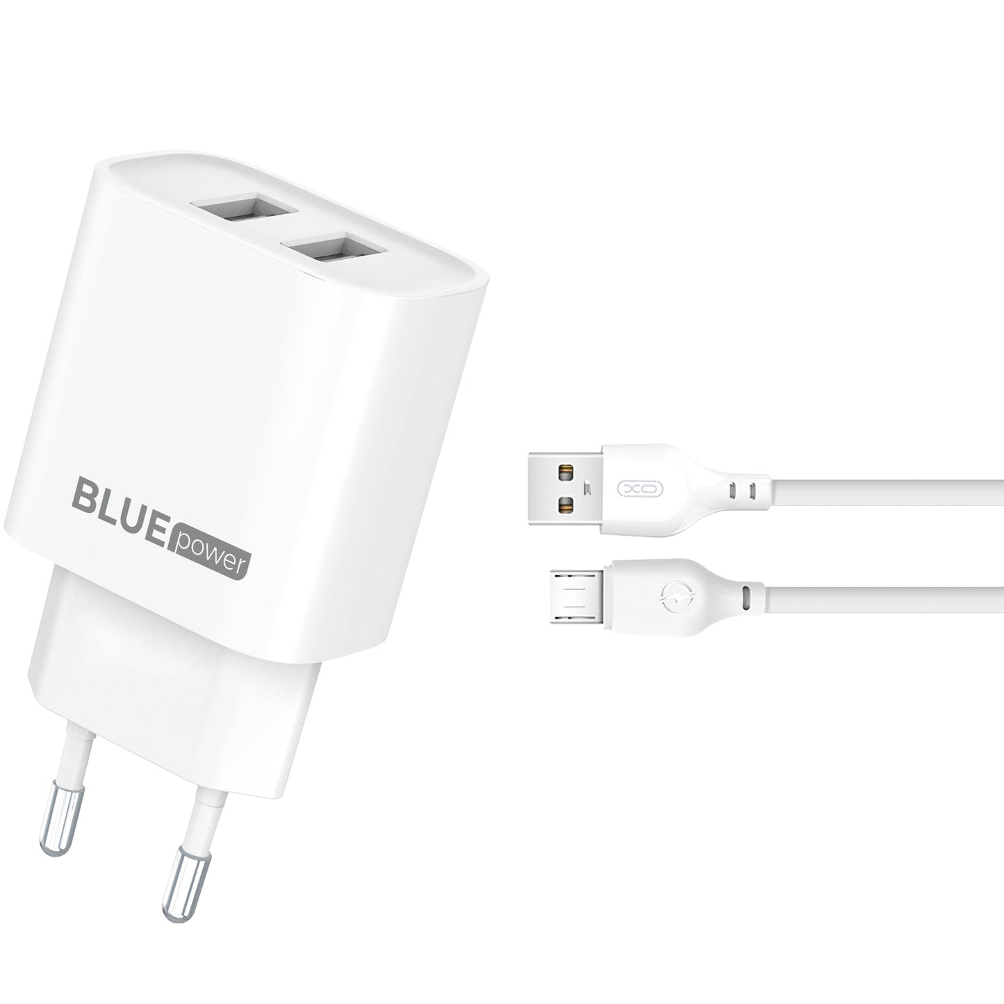 Carregador de rede Blue Power BPCE02M com cabo microUSB BPCE02M, 10,5 W, 2,1 A, 2 x USB-A, branco