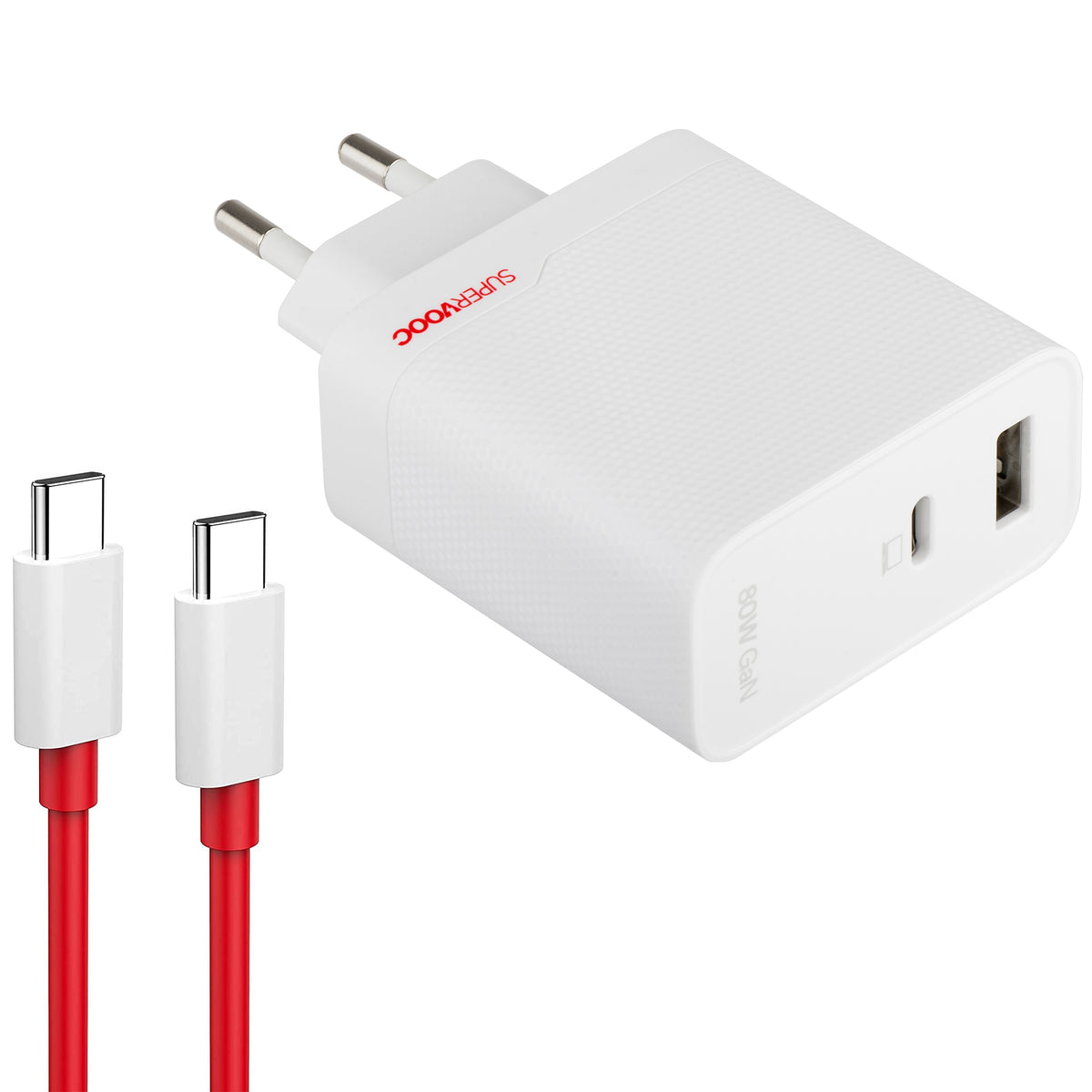 Carregador de Rede com Cabo USB-C OnePlus, 80W, 7.3A, 1 x USB-A - 1 x USB-C, Branco 5461100597