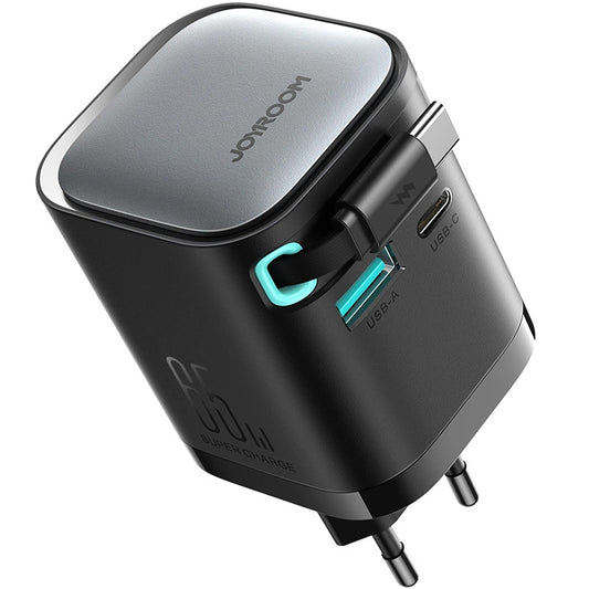 Carregador de rede Joyroom JR-TCL02 com cabo USB-C JR-TCL02, 65W, 3A, 1 x USB-A - 1 x USB-C, preto