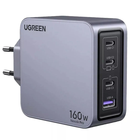 Carregador de rede com cabo USB-C UGREEN X763 Nexode Pro, 160 W, 3,25 A, 1 x USB-A - 3 x USB-C, cinzento