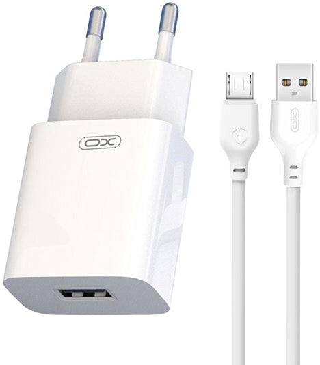 Carregador de Rede com Cabo microUSB XO Design L99, 12W, 2.4A, 1 x USB-A, Branco