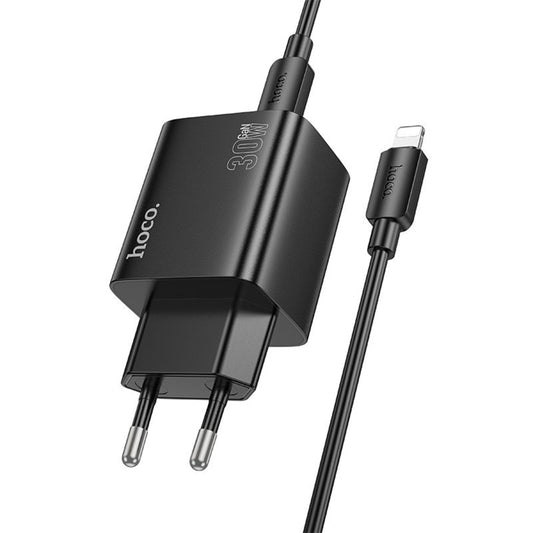 Carregador de Rede com Cabo Lightning HOCO N56, 30W, 3A, 2 x USB-A - 2 x USB-C, Preto