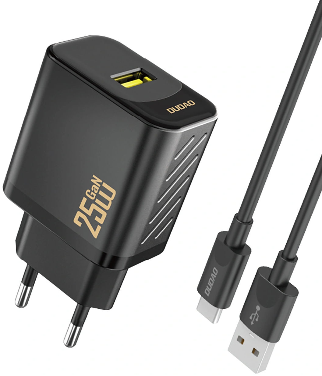 Carregador de Rede com Cabo USB-C Dudao A27STEU, 25W, 3A, 1 x USB-A, Preto