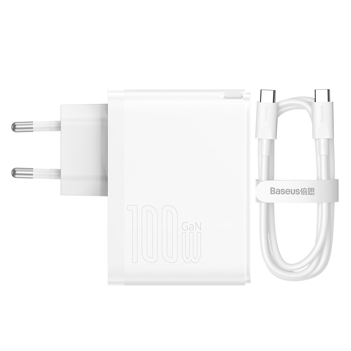 Carregador de Rede com Cabo USB-C Baseus GaN5 Pro, 100W, 3A, 1 x USB-A - 1 x USB-C, Branco CCGP090202