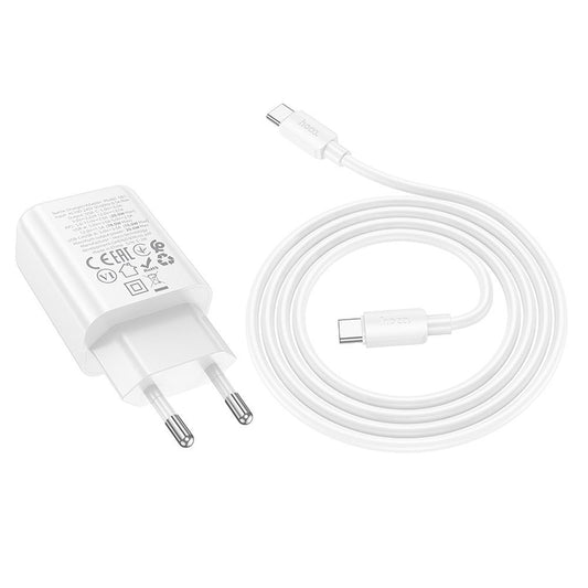 Carregador de Rede com Cabo USB-C HOCO N61, 20W, 3A, 1 x USB-A - 1 x USB-C, Branco