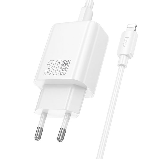 Carregador de Rede com Cabo Lightning HOCO N62, 30W, 3A, 1 x USB-C, Branco