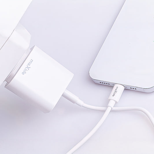 Carregador de Rede com Cabo USB-C MaXlife MXTC-06-20AC, 20W, 3A, 1 x USB-A - 1 x USB-C, Branco