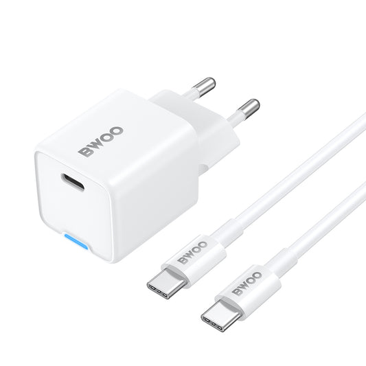 Carregador de Rede com Cabo USB-C BWOO CDA211, 30W, 3A, 1 x USB-C, Branco