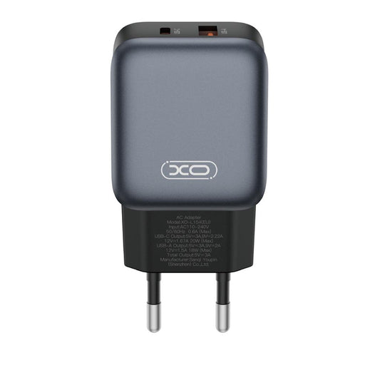 Carregador de Rede com Cabo USB-C XO Design L154, 20W, 3A, 1 x USB-A - 1 x USB-C, Preto