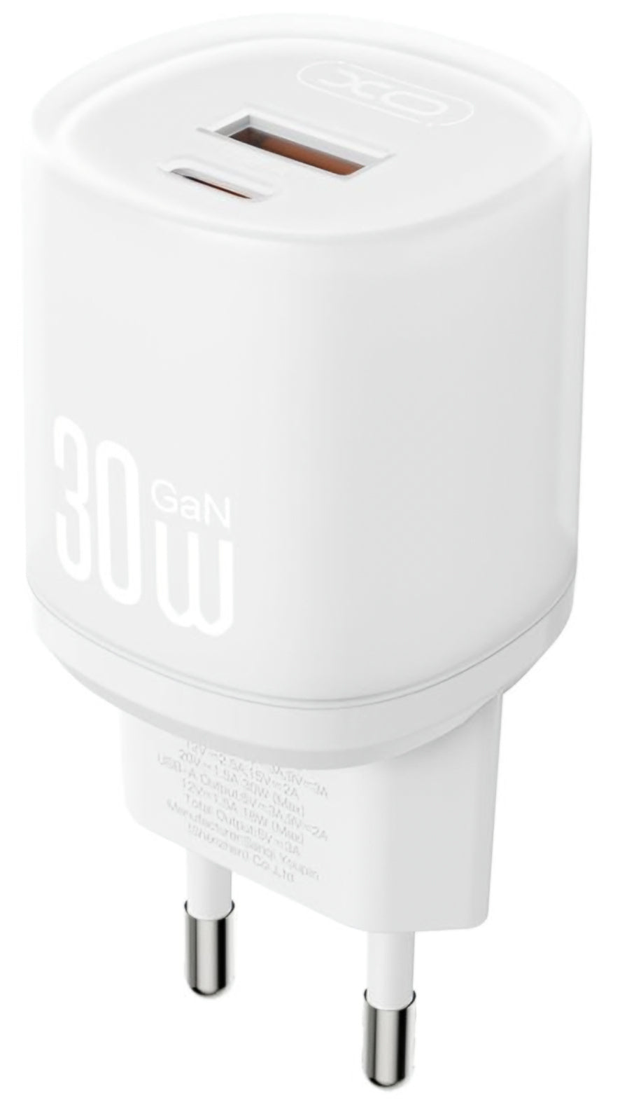 Carregador de Rede com Cabo USB-C XO Design L151, 30W, 3A, 1 x USB-A - 1 x USB-C, Branco