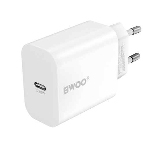 Carregador de Rede com Cabo Lightning BWOO CDA233, 20W, 3A, 1 x USB-C, Branco