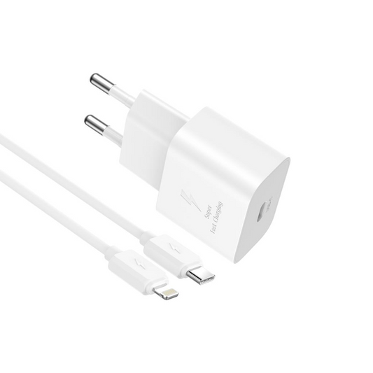 Carregador de Rede com Cabo Lightning XO Design L167, 25W, 3A, 1 x USB-C, Branco