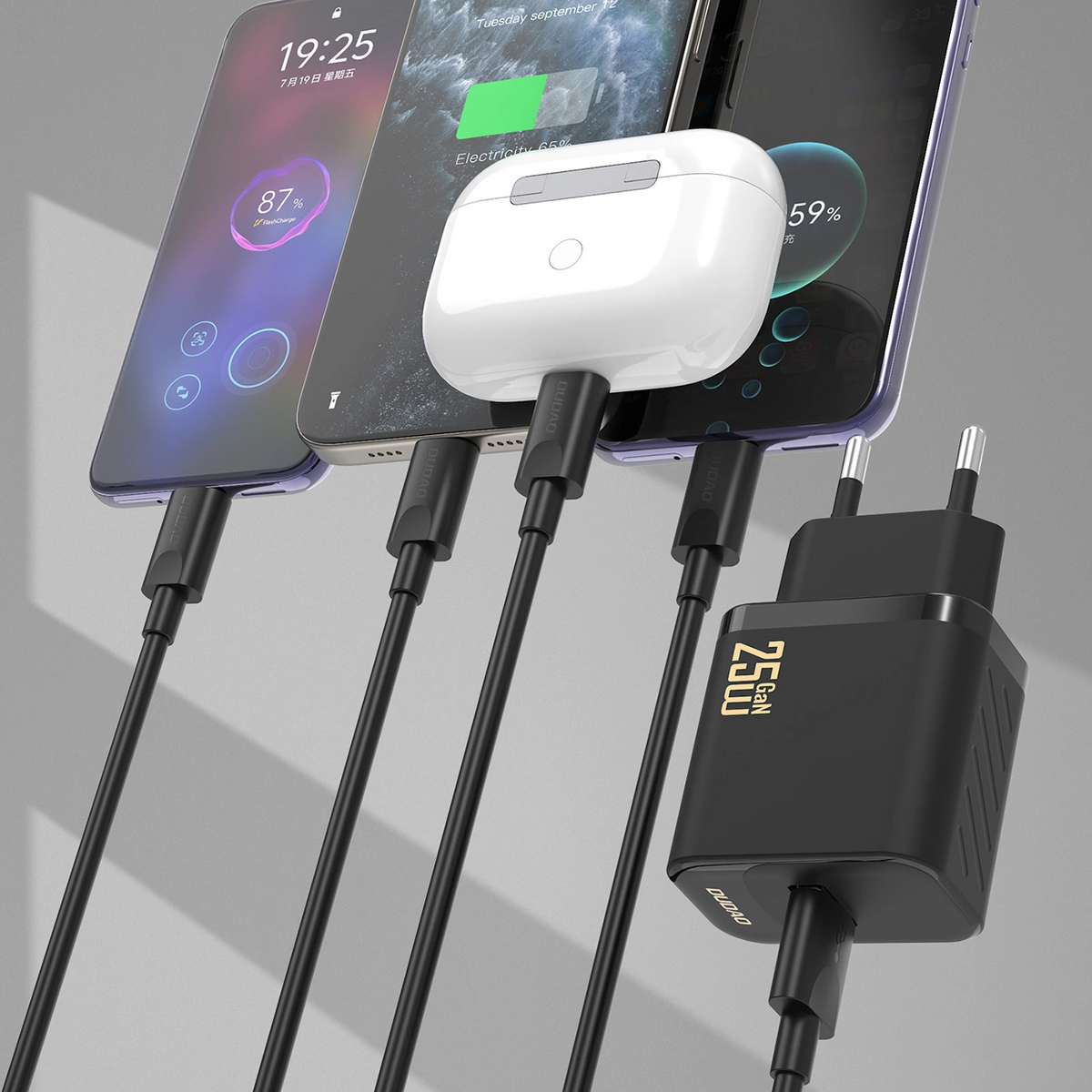 Carregador de Rede com Cabo USB-C Dudao A27STEU, 25W, 3A, 1 x USB-A, Preto
