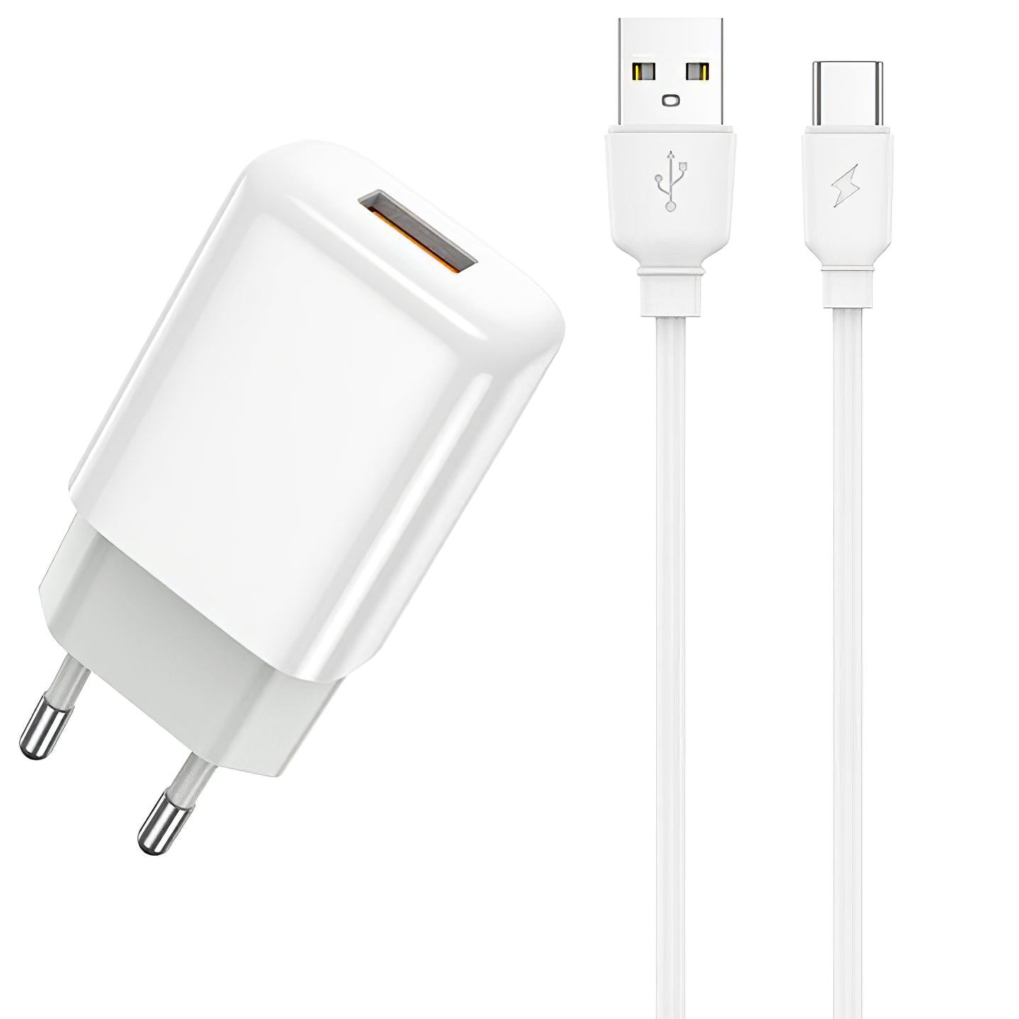 Carregador de rede Prestico F7S USB-C com cabo, 12 W, 2,4 A, 1 x USB-A, branco