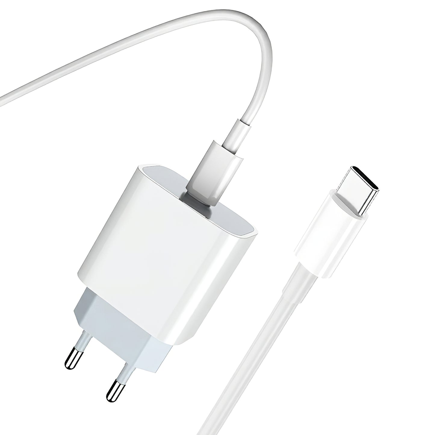 Carregador de Rede com Cabo USB-C Prestico F8S, 20W, 3A, 1 x USB-C, Branco