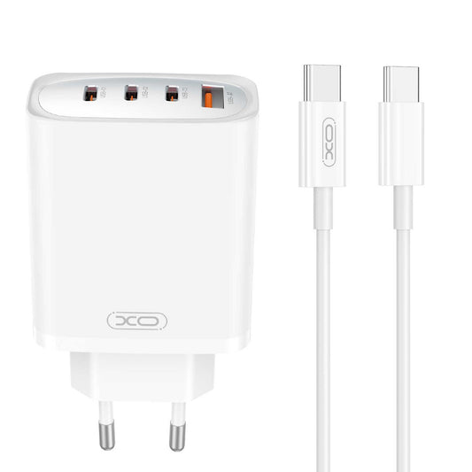 Carregador de rede com cabo USB-C XO Design CE23, 65 W, 3,25 A, 1 x USB-A - 3 x USB-C, branco