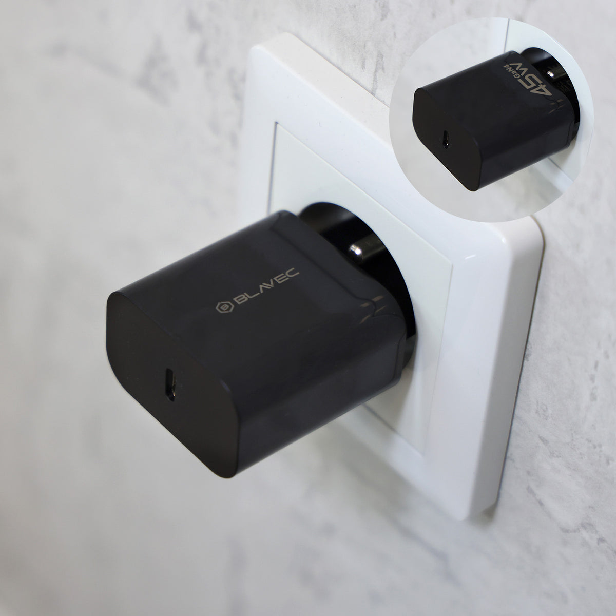 Carregador de Rede com Cabo USB-C Blavec BC-7, 45W, 3A, 1 x USB-C, Preto