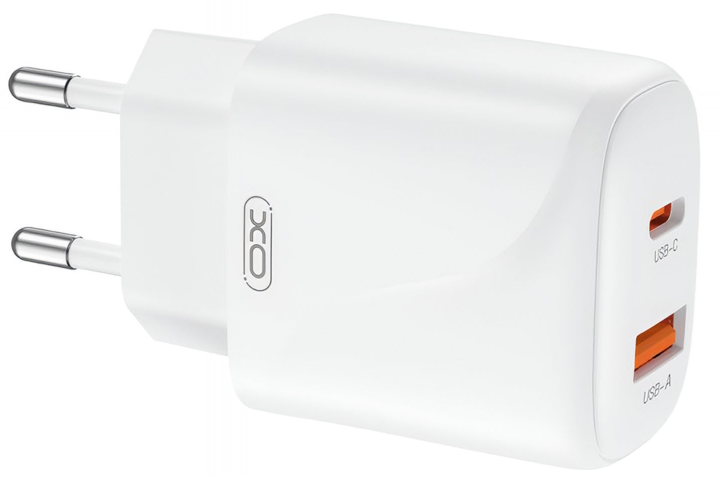 Carregador de Rede com Cabo USB-C XO Design L158, 20W, 3A, 1 x USB-A - 1 x USB-C, Branco