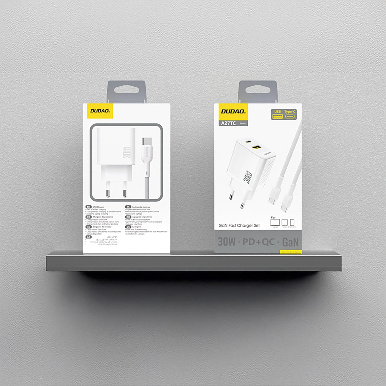 Carregador de Rede com Cabo USB-C Dudao A27TCEU, 30W, 1 x USB-A - 1 x USB-C, Branco