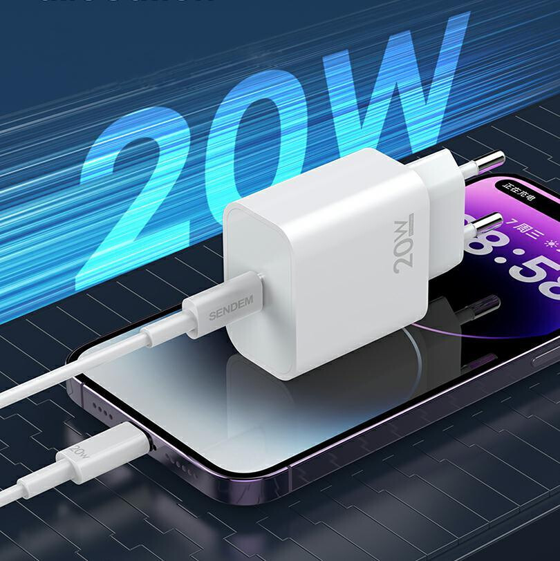 Carregador de Rede com Cabo USB-C Sendem OG73, 20W, 3A, 1 x USB-C, Branco