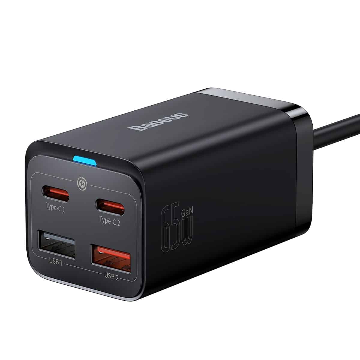 Carregador Estação Baseus GaN3 Pro, 65W, 3A, 2 x USB-A - 2 x USB-C, Preto CCGP040101