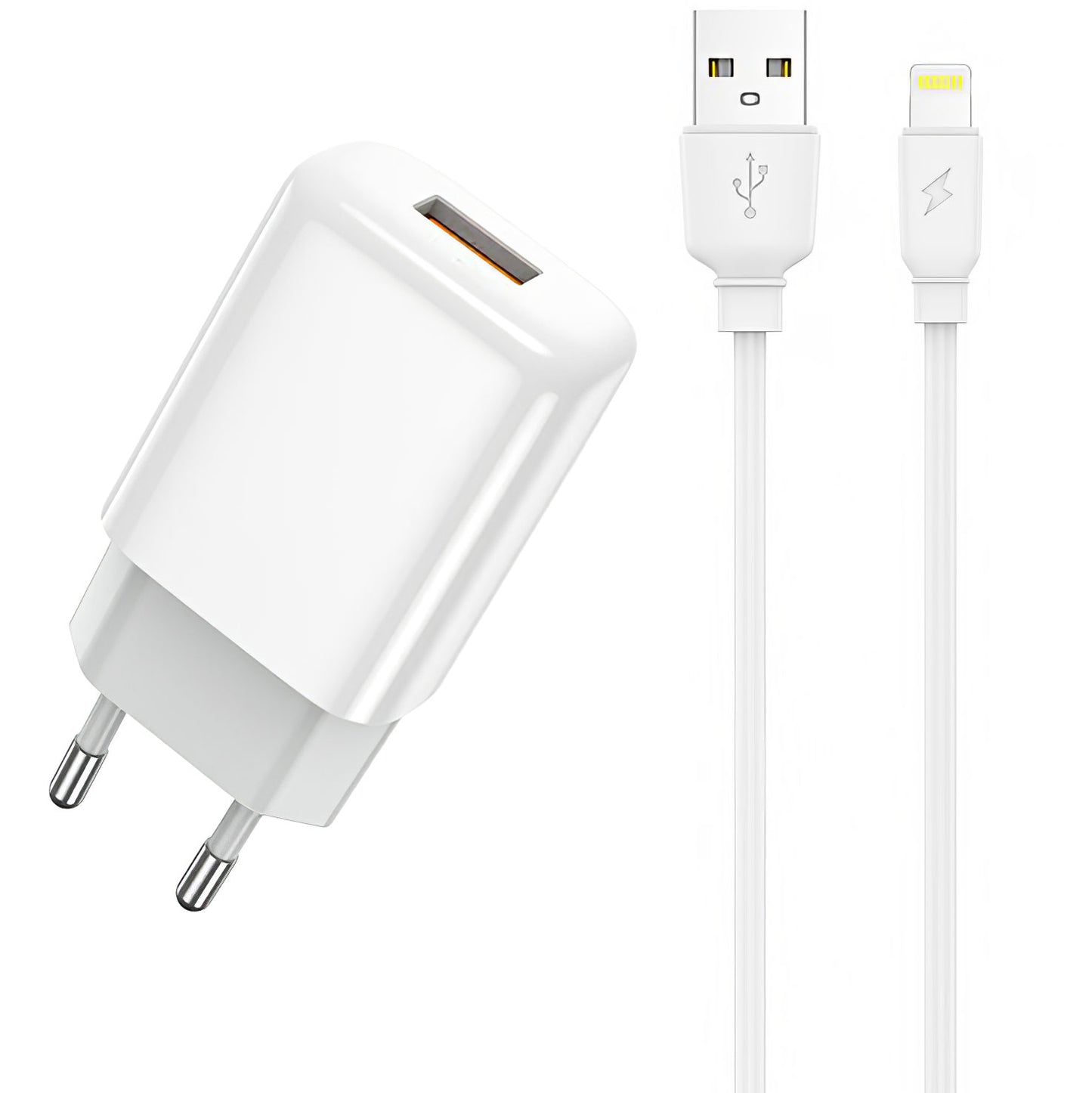 Carregador de rede Prestico F7S com cabo Lightning, 12 W, 2,4 A, 1 x USB-A, branco