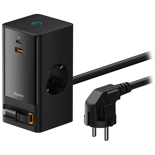 Baseus GaN3 Pro PowerStrip Cabo USB-C Carregador de rede, 65W, 3.25A,1 x USB-A - 1 x USB-C - 2 x Schuko, Preto PSLR000301 PSLR000301