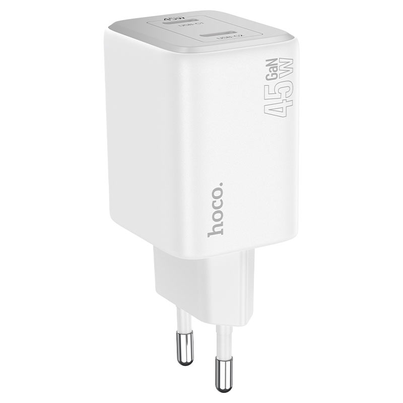 Carregador de rede com cabo Lightning HOCO N42, 45W, 3A, 2 x USB-C, branco